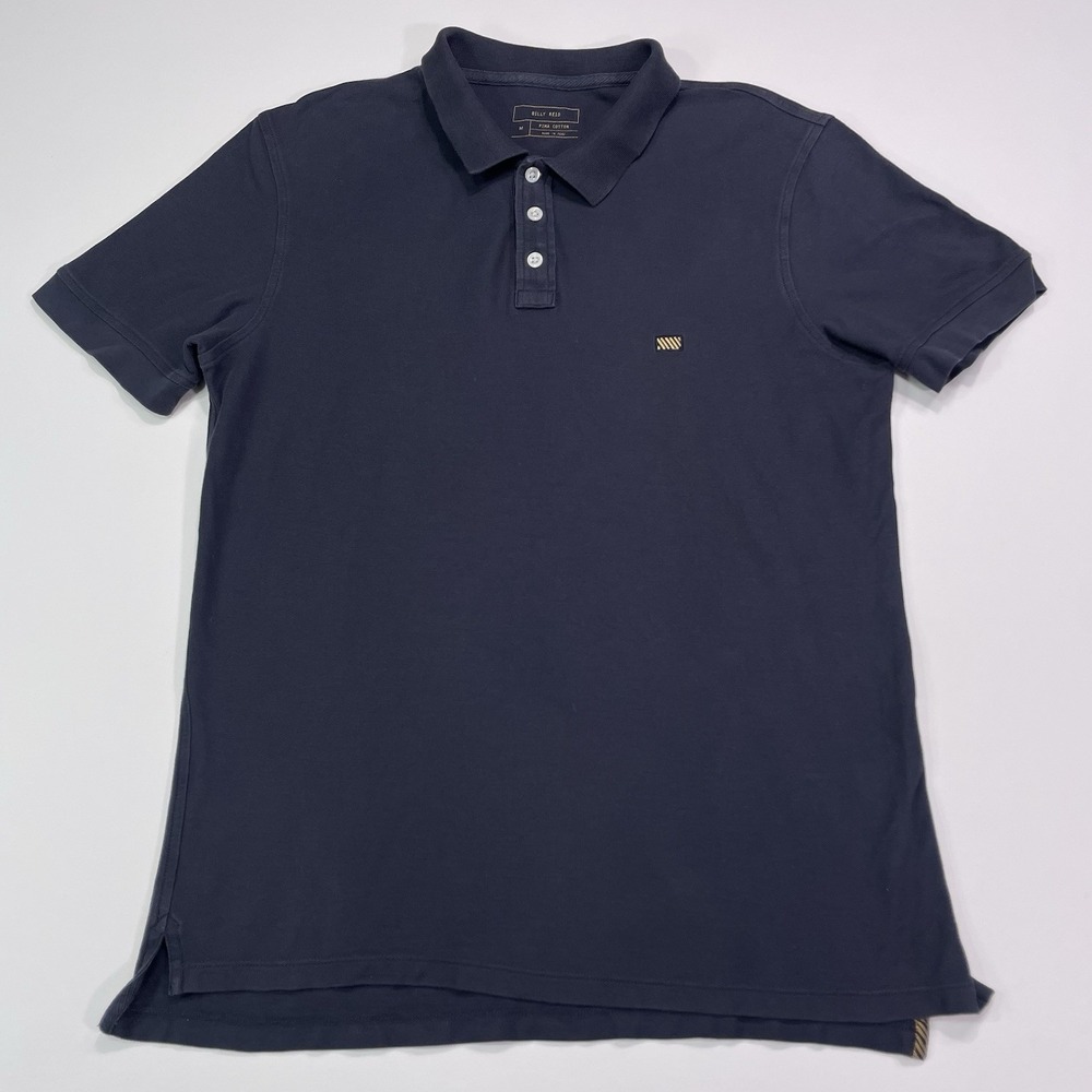 Billy Reid Polo Shirt Mens M Blue Pima Cotton Short Sleeve Pocket Washed Casual